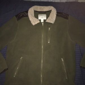 Men’s olive green orvis zip sweater coat large